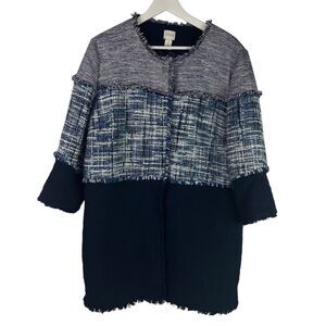 Chico's XL Colorblock Textured Tweed Topper Jacket Blue